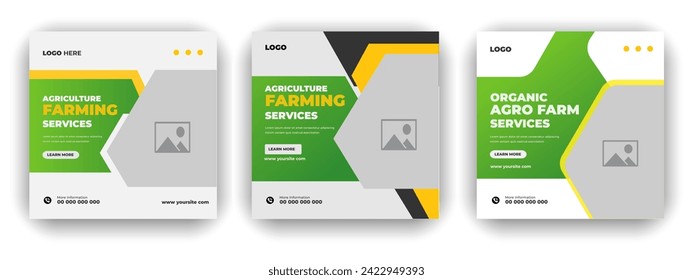 
Agriculture farming service cover and  social media post lawn gardening colorful bundle template 