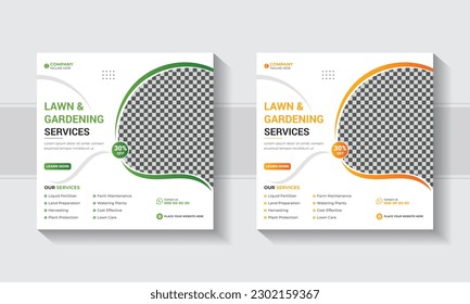 Agriculture farming service and Lawn Mower Garden or Landscaping Service or Social Media Post lawn gardening template design. Smart Agriculture web banner template.