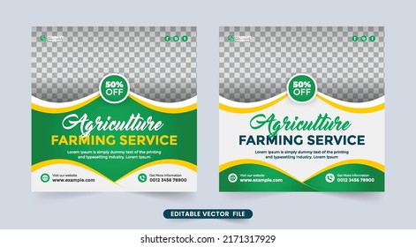 Agriculture Farming Service Social Media Ad Banner Template. Farm Management And Cleaning Service Flyer Vector. Agro Farm And Lawn Mowing Business Advertisement Social Media Post Design.