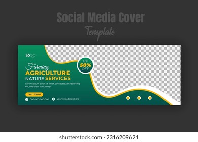 Agriculture and farming service social media cover or post and web banner design template with geometric green gradient color shapes