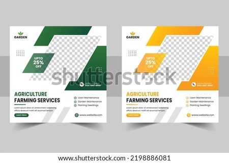 Agriculture farming service social media post banner and Organic food farm, Smart farming, Colorful farming concept, Agriculture flyer, brochure, web banner