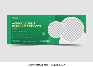 banner de publicación de medios sociales y plantilla de banner web para servicios agrícolas o servicios de paisajismo. Jardín, agroindustria, agricultura, carteles de cubierta agrícola