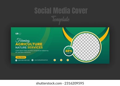 Agriculture and farming services or landscaping social media cover banner web template garden, lawn care agro farm, organic for promotion with green gradient color background
