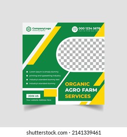 agriculture farming services or Lawn Mower Garden Service Social Media post banner and cover template or agro farm, agriculture, farming, organic farm