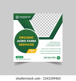 agriculture farming services or Lawn Mower Garden Service Social Media post banner and cover template or agro farm, agriculture, farming, organic farm