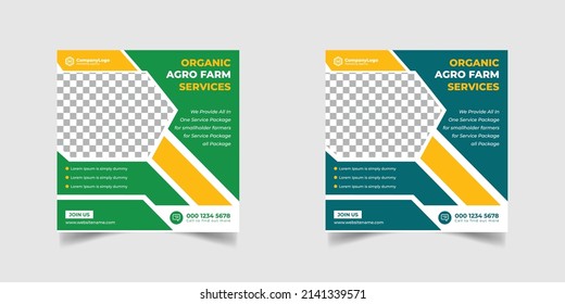 agriculture farming services or Lawn Mower Garden Service Social Media post banner and cover template or agro farm, agriculture, farming, organic farm