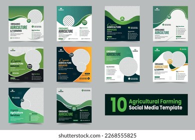 Agriculture farming services social media post banner set or agro farm business flyer design and Lawn gardening web banner template