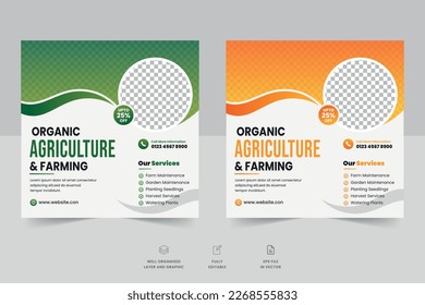 Agriculture farming services social media post banner or agro farm business flyer and Lawn gardening web banner template