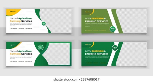 Agriculture Farming Set Or Lawn Garden Services and Bundle Web Banner Design Template