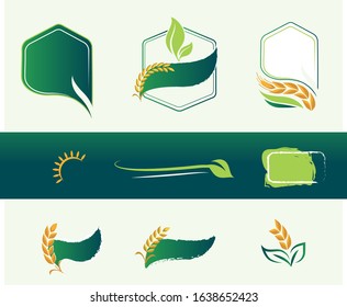 Agriculture farming Vector elements set with leaves and wheat icons