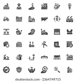 Agriculture and farming vector icons set, modern solid symbol collection, filled style pictogram pack. Signs, logo illustration. Set includes icons as Beekeeping, Horticulture, Harvest, Livestock