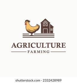 Agriculture and farming vector logo design. Rooster and farm house logo template.