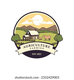 Agriculture and farming vector logo design. Cow, pig and farm house logo template.