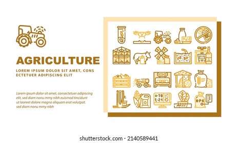 Agriculture Farmland Business Landing Web Page Header Banner Template Vector. Mill And Greenhouse Farm Construction, Drone For Planting Plant And Tractor With Gps, Agriculture Harvesting Illustration
