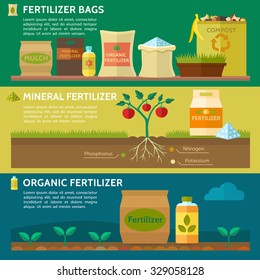 Agriculture, Fertilizer bag, Compost, Mulch. Organic fertilizer. Mineral fertilizer. Vector illustration.