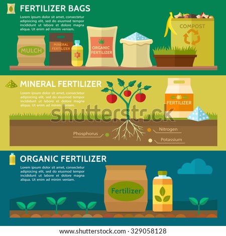 Agriculture, Fertilizer bag, Compost, Mulch. Organic fertilizer. Mineral fertilizer. Vector illustration.