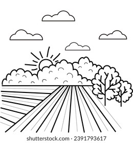 Agriculture Field coloring page for kids, Drawing for children and toddlers.