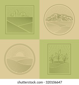 Agriculture Fields Farmland Line Style Design Elements  
