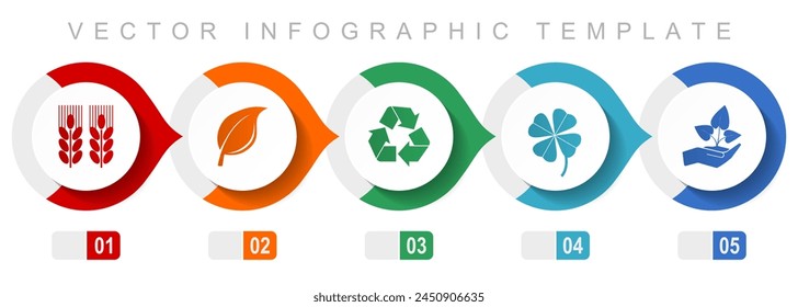 Agriculture flat design infographic template, miscellaneous symbols such as wheat, leaf, recycling, clover and seedling, vector icons collection