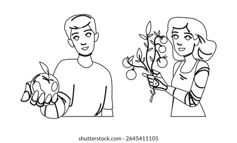 agriculture future food technology vector. digital green, science nature, greenhouse organic agriculture future food technology character. people black line pencil drawing illustration