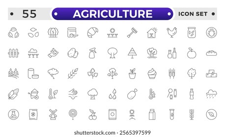 Agriculture and gardener outline icon .Growing seedlings. Set of icons. Plant shoots. Sowing seeds. Agriculture and Farming simple vector icon set.
