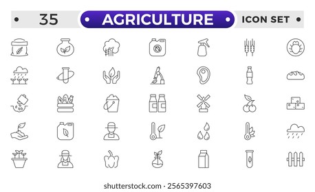 Agriculture and gardener outline icon .Growing seedlings. Set of icons. Plant shoots. Sowing seeds. Agriculture and Farming simple vector icon set.
