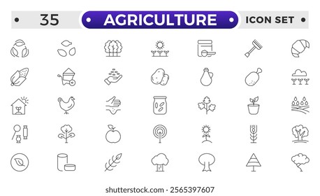 Agriculture and gardener outline icon .Growing seedlings. Set of icons. Plant shoots. Sowing seeds. Agriculture and Farming simple vector icon set.
