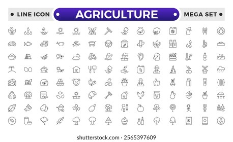 Agriculture and gardener outline icon .Growing seedlings. Set of icons. Plant shoots. Sowing seeds. Agriculture and Farming simple vector icon set.
