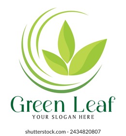 Agriculture green leaf logo for business brand icon with three leaf on yoga style format 