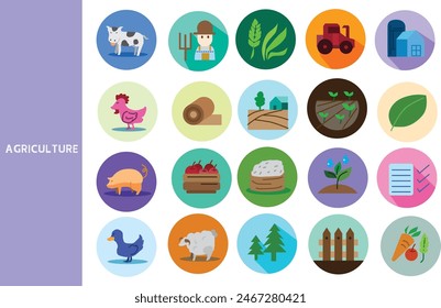 Agriculture Harvesting agricultural products and agricultural production, agriculture ,Set of icons for business , symbol collection.,Vector illustration.