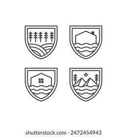 agriculture house farm house line set logo design vector