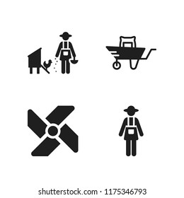 agriculture icon. 4 agriculture vector icons set. windmill, wheelbarrow and farmer icons for web and design about agriculture theme