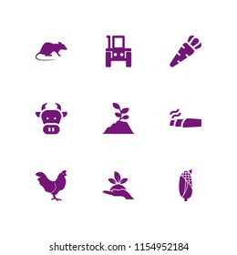 agriculture icon. 9 agriculture set with sprout, cock, carrot and plant on a hand vector icons for web and mobile app
