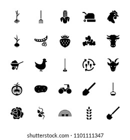 Agriculture icon. collection of 25 agriculture filled icons such as harvest, chicken, peas, cow, shovel, hoe, strawberry. editable agriculture icons for web and mobile.