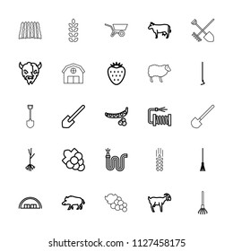 Agriculture icon. collection of 25 agriculture outline icons such as peas, hog, cow, goat, barn, grape, shovel, rake, hoe. editable agriculture icons for web and mobile.