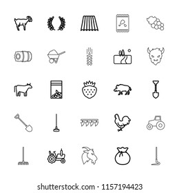 Agriculture icon. collection of 25 agriculture outline icons such as field, cow, tractor, hog, chicken, goat, shovel, sack, hoe. editable agriculture icons for web and mobile.