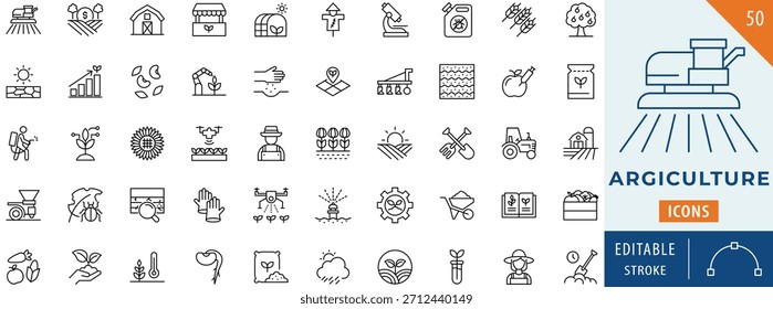 Conjunto de colección de iconos de agricultura. Trazo editable.