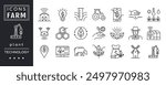 Agriculture icon. Digital farm data. Plant growing. Green technology. Field harvest. Food product. Irrigation robot. Smart control sensor. Crop plantation map. Farming science. Vector tidy symbols set