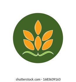 Agriculture icon with a field of golden ripe ears of wheat logo providing a staple dietary grain and animal feed, vector illustration isolated on white