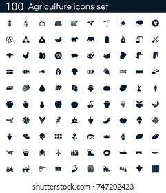 Agriculture icon set with 100 vector pictograms. Simple filled farming icons isolated on a white background. Good for apps and web sites. 