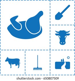 Agriculture icon. set of 6 agriculture filled icons such as chicken, cow, shovel, rake