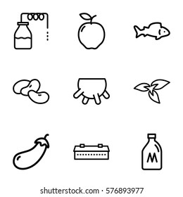 Agriculture icon. Set of 9 Agriculture outline icons such as plant, udder, milk can, canister, fish, barn, apple, eggplant