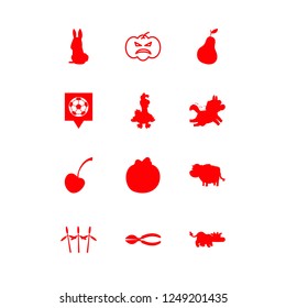 agriculture icon set about gardening scissors, cow, cherry and donkey vector set