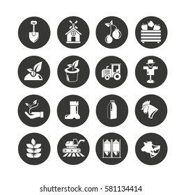 agriculture icon set in circle buttons