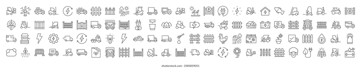 Agriculture Icon Set. Contains Icons of Tractor, Fence, Farm, Energy that Can Be Used for Design of Cards, Posts, Apps, Web Sites