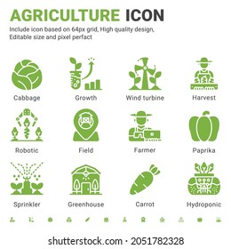 Agriculture icon set design flat style isolated on white background. Vector icon growth, farmer, pest, barn, tractor, hydroponic sign symbol concept for farm, mobile app, website, ui, ux and projects