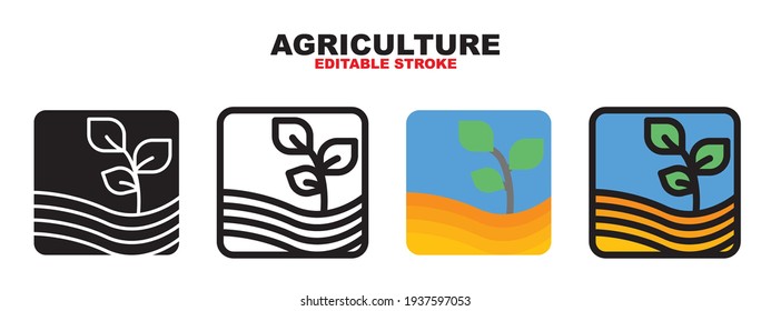 Agriculture icon set with different styles. Colored vector icons designed in filled, outline, flat, glyph and line colored. Editable stroke and pixel perfect. Can be used for web, mobile, ui and more.