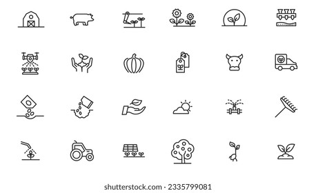 Agriculture icon set. Ecology line icons set. 