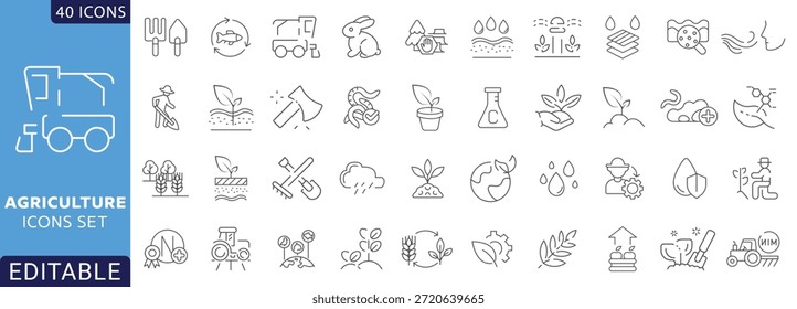 Conjunto de iconos de agricultura. Totalmente Editable. Ilustración vectorial.