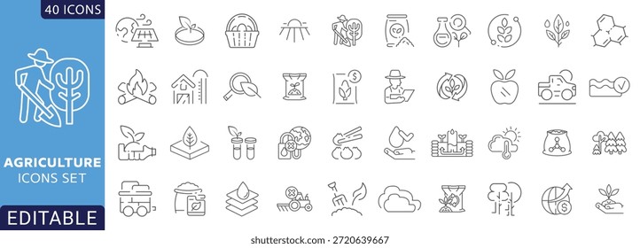 Conjunto de iconos de agricultura. Totalmente Editable. Ilustración vectorial.